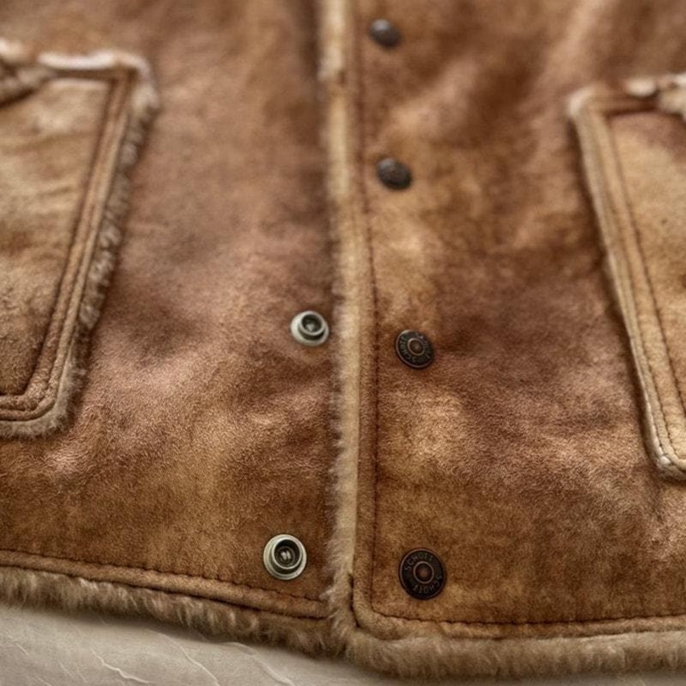 Vintage Schott USA Genuine Shearling Vest Never Worn Size 46 Western Americana - Picture 4 of 7